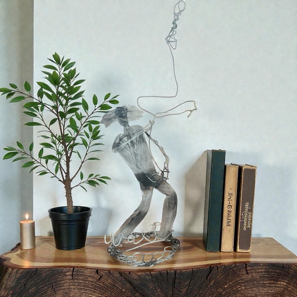 Vintage Walt Wire Art Sculpture - Signed Mid-Century Modern Cowboy with Lasso